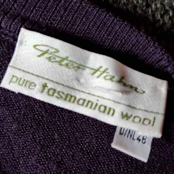 Pure Tasmanian Wool Peter Hahn Deep Purple Aubergine Cardigan Sweater Sz L - Picture 2 of 5
